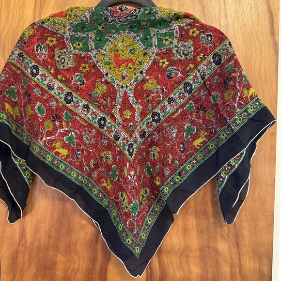 The Unbranded Brand Accessories - Vintage Red Green Yellow Boho Floral Lion jaguar Square Scarf 30"
